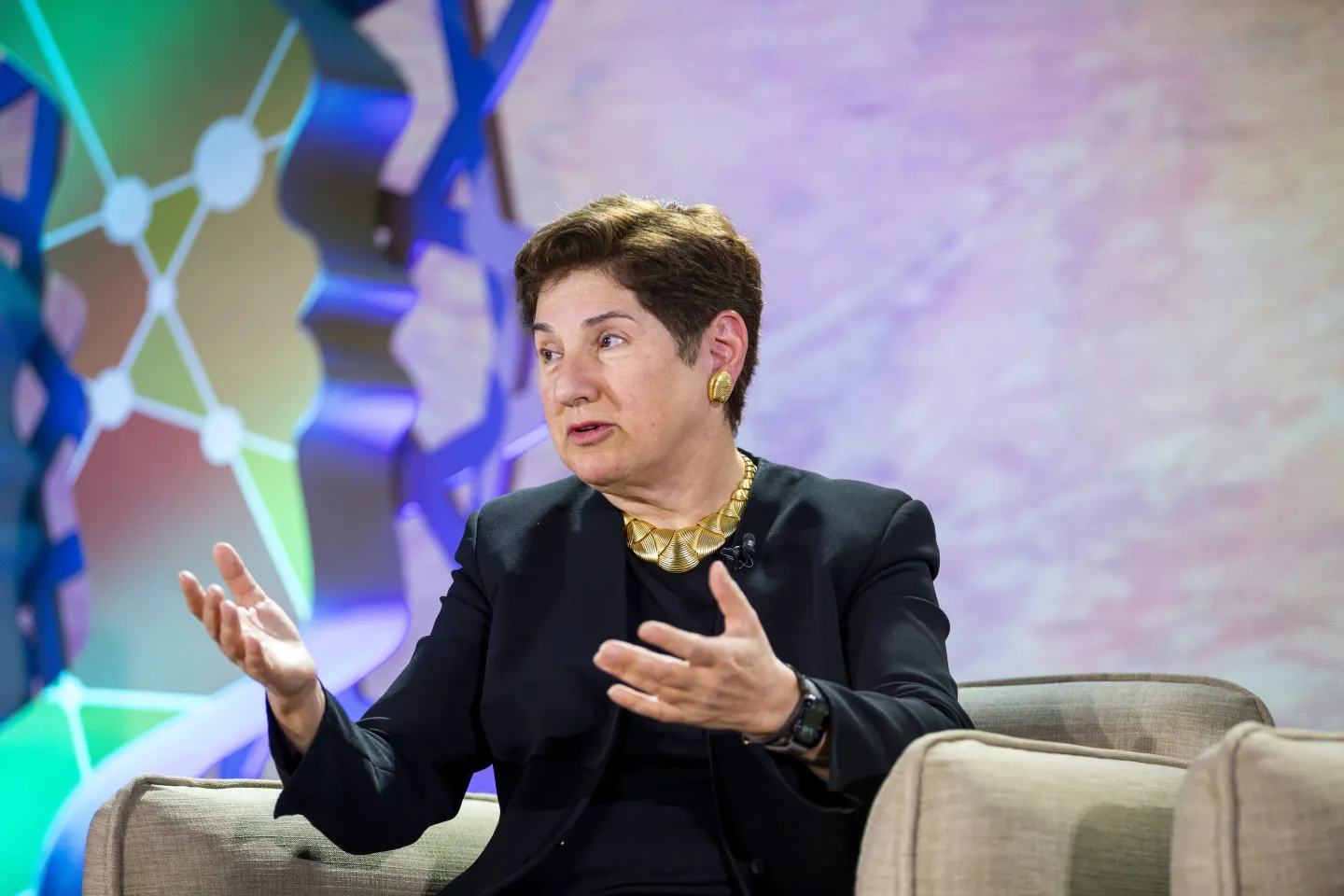 Sharmin Mossavar-Rahmani, Head, Investment Strategy Group and Chief Investment Officer, Wealth Management, Goldman Sachs In conversation with Diane Brady, Fortune, at Fortune Most Powerful Women International in Riyadh, Saudi Arabia