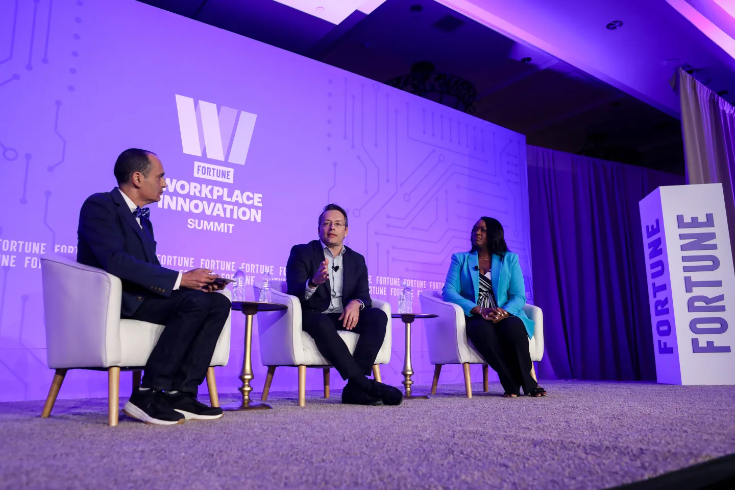 Jolen Anderson, Chief People and Community Officer at BetterUp, Cesar Carvalho, Chief Executive Officer of Wellhub and Phil Wahba, Senior Writer, Fortune; Cochair, Fortune Workplace Innovation Summit
