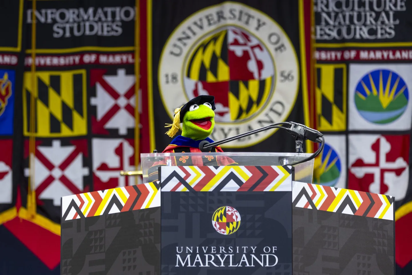 Kermit the Frog delivering the commencement speech at the University of Maryland