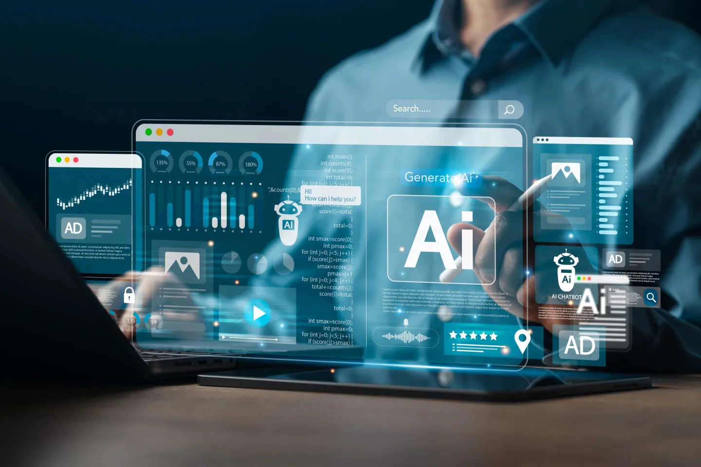 man using AI technology on a computer