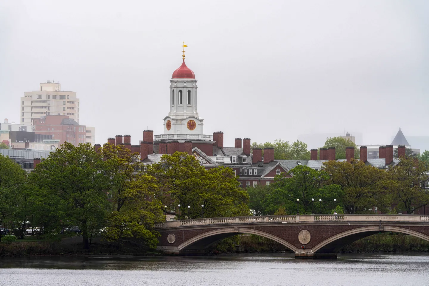 A shot of Harvard's Dunster House and the Charles River in Boston