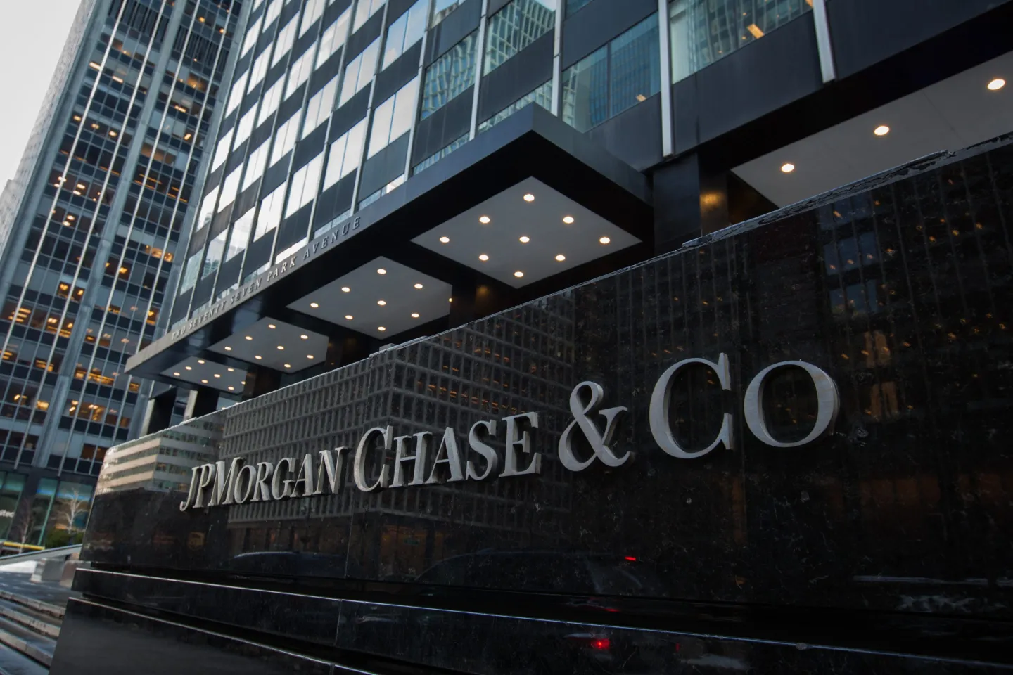 Signage is displayed outside a JPMorgan Chase & Co. office building