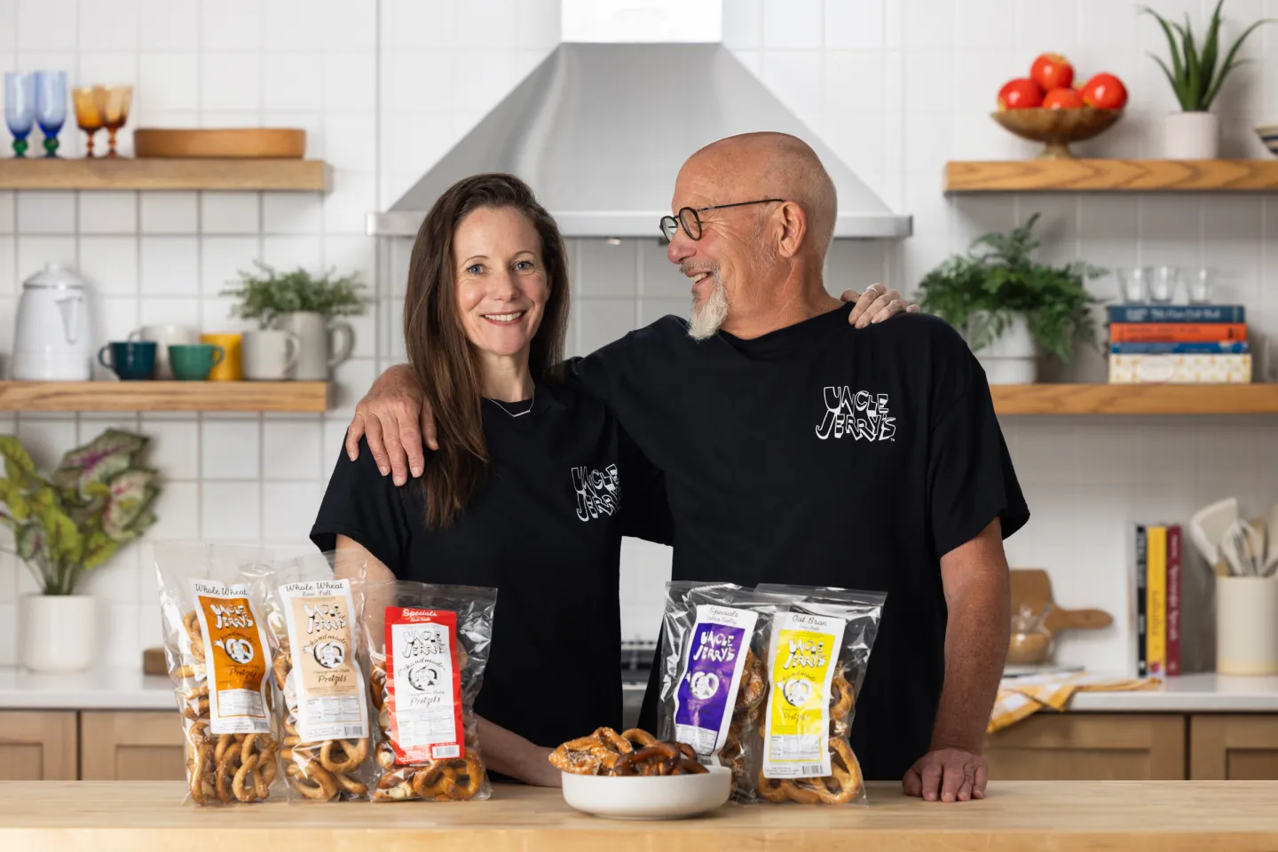 Misty Skolnick and her father Jerry, co-owners of Uncle Jerry's pretzels